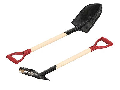 Hardware Tools Shovels With Wooden Handles Red Grips And Black Blades 3d model