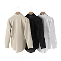 Casual White Black And Beige Long Sleeve Shirts Hanging On Wooden Hangers Multiple Pieces