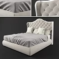 Elegant Double Bed With Tufted Headboard Gray Bedding And Light Pillows 3d model