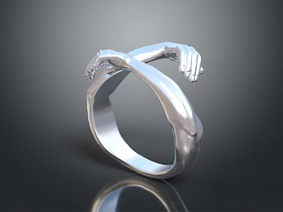 Artistic Silver Ring With Two Crossed Hands Unique Fashion Jewelry Design 3d model