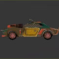 Decorative Ornament Set Featuring Armored Toy Car With Green Red Yellow Colors And Cannon