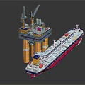 Industrial Offshore Oil Drilling Platform With Cranes And Adjacent Oil Tanker Sea Operation Equipment