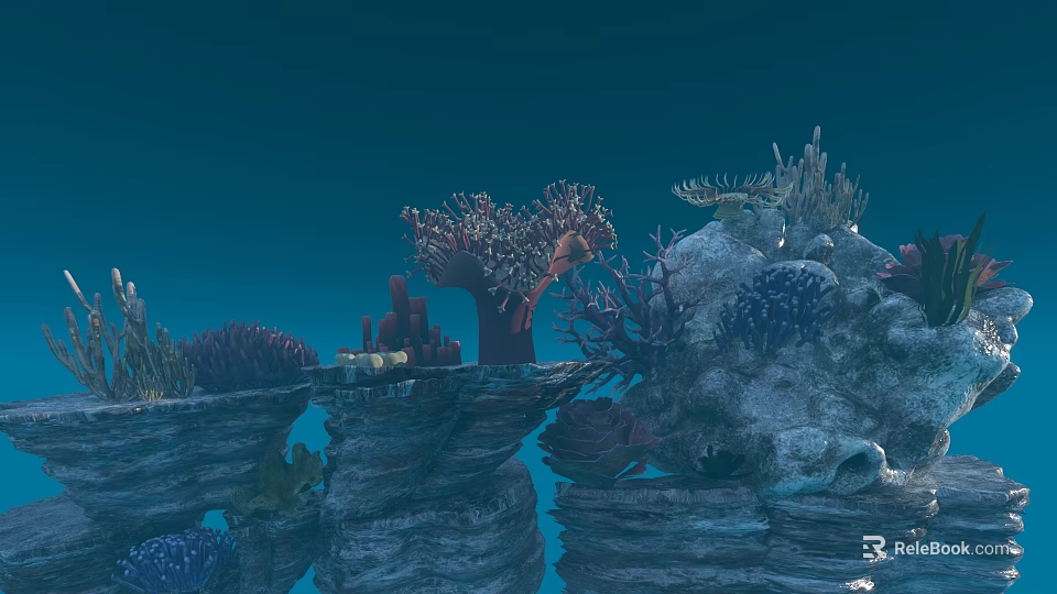 Vibrant Aquatic Animals Thriving in Colorful Coral Reef Rock Marine Habitat 3d model 