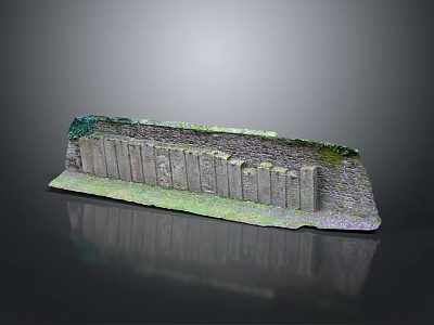 Ancient Stone Ruins Model With Pillars And Moss Covered Texture On Reflective Surface 3d model