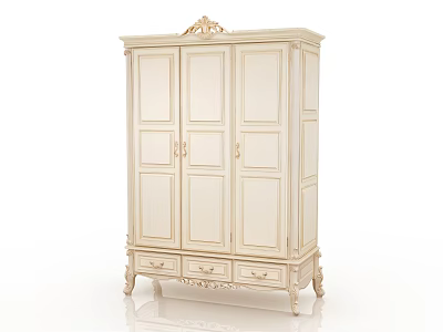 Classic White Wardrobe With Carved Details Ornate Top And Bottom Drawers 3d model