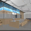 Modern Hotpot Restaurant Interior Design With Open Kitchen Wooden Tables And Ceiling Decorations