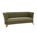 Dark Green Elegant Sofa With Vertical Tufted Back Geometric Pattern Cushion And Golden Legs 3d model