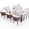 Modern Dining Table Set With Marble Tabletop And Beige Upholstered Chairs 3d model