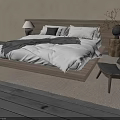 Double Bed with Wooden Frame White Gray Bedding Table Lamp Vase Chair in Natural Interior