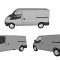 Three Silver Commercial Vans Showcasing Exterior Design From Different Angles 3d model