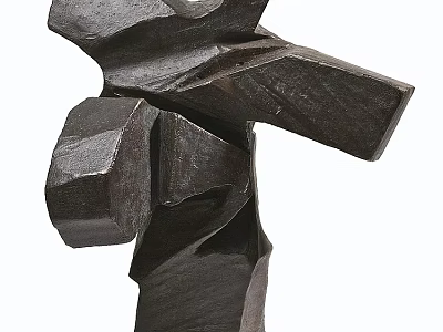 Abstract Dark Wood Carved Decorative Sculpture Set With Irregular Geometric Shapes 3d model