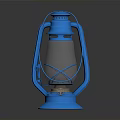 Blue Kerosene Lamp With Metal Frame Black Glass Shade And Reflective Base