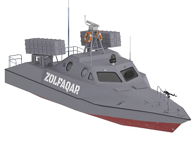 Zolfaqar Warship Military Vessel With Gray Hull Missile Launchers And Radar System 3d model