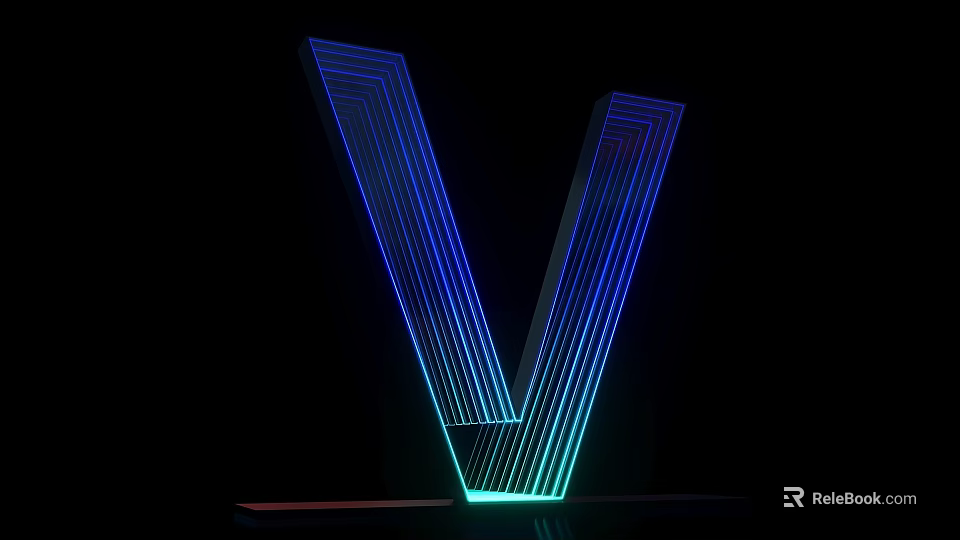 Illuminated 3D Letter V Design With Blue Green Light And Layered Modern Style 3d model 