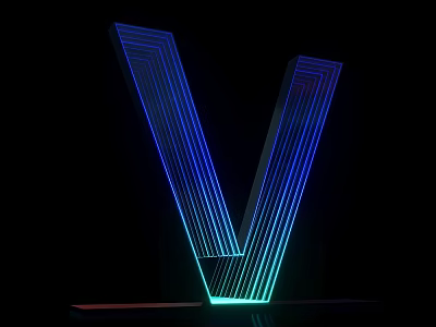 Illuminated 3D Letter V Design With Blue Green Light And Layered Modern Style 3d model