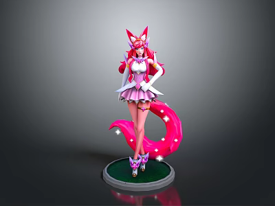 Game Movie Character With Pink Hair Fox Ears Pink Dress White Gloves And Starry Tail 3d model