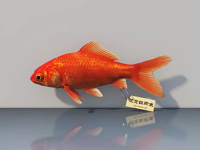 Red Goldfish As Aquatic Animal Swimming With Ornamental Fish Tag Against Gray Background With Reflection 3d model