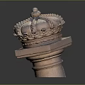 Stone Column With Crown Shaped Carved Top And Square Base In Classical Design