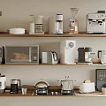 Various Kitchen Appliances Displayed on Shelves Including Coffee Maker Blender and Microwave 3d model