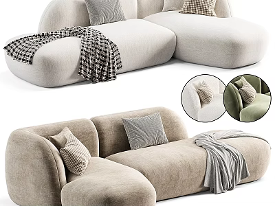 Cozy Modern Two Seater Sofa With Beige Upholstery Soft Pillows And Blanket 3d model
