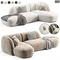 Cozy Modern Two Seater Sofa With Beige Upholstery Soft Pillows And Blanket