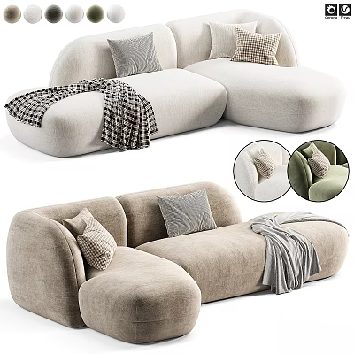 Cozy Modern Two Seater Sofa With Beige Upholstery Soft Pillows And Blanket 3d model