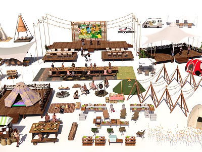 Outdoor Event Table and Chair Sets with Various Styles and Functional Design for Gathering 3d model