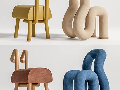 Stylish Leisure Chairs With Unique Curved Shapes And Multiple Colors Design 3d model