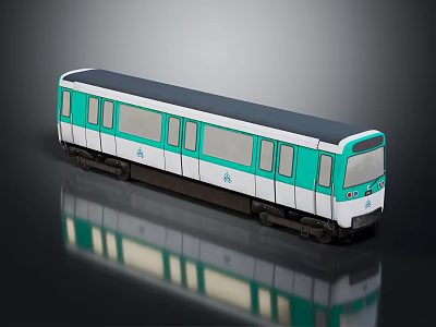 Turquoise and White Model Train with Dark Roof Multiple Windows on Reflective Surface 3d model