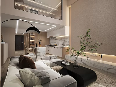 Loft Modern Living Room Interior With Sofa And Coffee Table 3d model