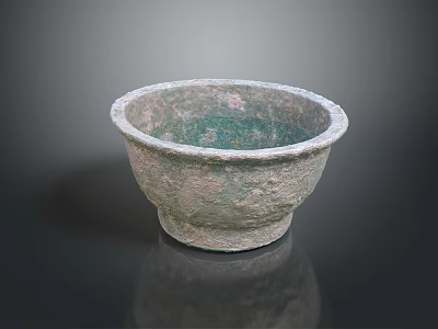 Ancient Bronze Bowl Sculpture With Intricate Carving Details And Historical Craftsmanship 3d model