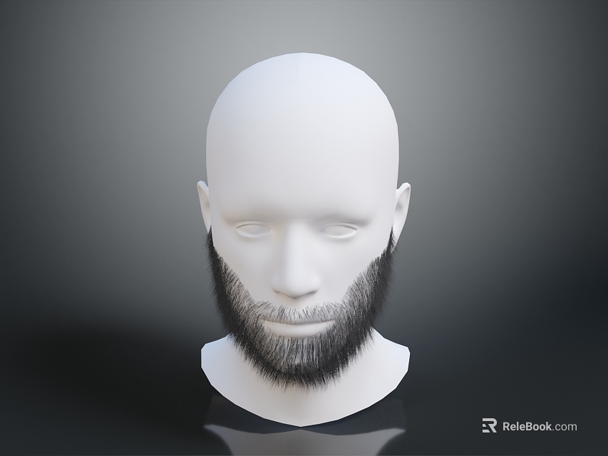 Man Head Model With White Face And Gray Beard On Gray Background With Reflection 3d model 