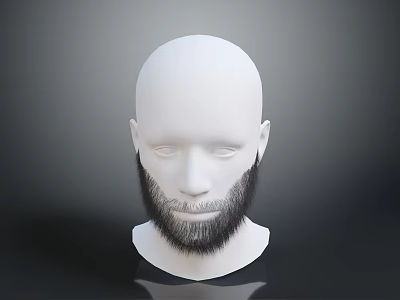 Man Head Model With White Face And Gray Beard On Gray Background With Reflection 3d model