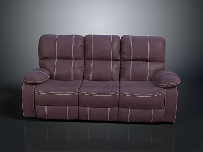 Modern Purple Three Seater Sofa Upholstered With Striped Stitching And Comfortable Armrests 3d model