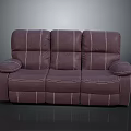 Modern Purple Three Seater Sofa Upholstered With Striped Stitching And Comfortable Armrests