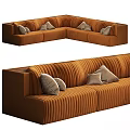 Modern Comfortable Orange Corduroy Double Sofa With Vertical Stripes And Gray Cushions