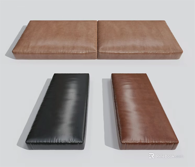 Brown Square And Black Rectangular Leather Padded Cushions For Home Use 3d model 