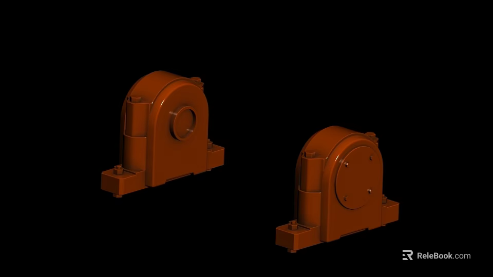Two Brown Durable Industrial Mechanical Equipment Bearing Housing Components Used In Heavy Machinery 3d model 