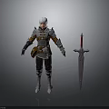 Woman in Detailed Fantasy Warrior Armor with Red Hilted Sword