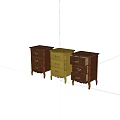 Three Stylish Wooden Chests of Drawers in Brown and Yellow on Blue