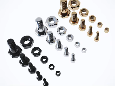 Assorted Hardware Tools Bolts and Nuts with Various Sizes and Metallic Finishes 3d model