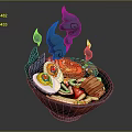 Blue And Orange Decorative Bowl With Steaming Crab Egg And Assorted Vegetables
