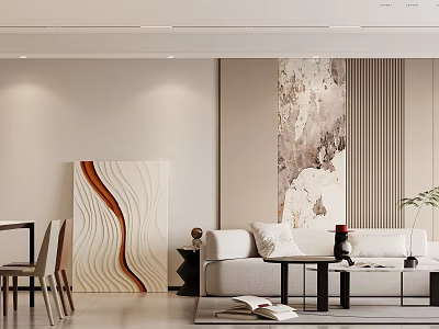 Modern Living and Dining Room Interior With Sofa Coffee Table Dining Chairs And Artwork 3d model
