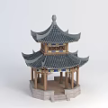 Tech Exhibition Hall Featuring Traditional Chinese Two Story Pavilion Black Tiled Roof Wooden Structure Stone Base