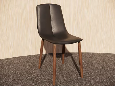 Black Leather Single Chair With Wooden Legs And Minimalist Modern Design 3d model