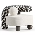 Unique Modern Leisure Chair With Geometric Pattern Backrest And Soft Boucle Seat Spherical Wooden Legs