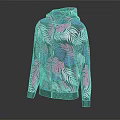 Fashionable Hooded Sweatshirt With Vibrant Leaf Pattern In Pink Purple White Colors