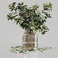 Decorative Clear Glass Vase With Green Leaves And Red Berries Floral Arrangement