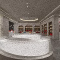 Modern Elegant Boutique Store Interior With Display Shelves Red Boxes Sofa Armchairs And Green Plants
