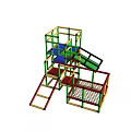 Colorful Kids Play Area With Multi Level Structure Slide Ladder And Mesh Floor Platforms